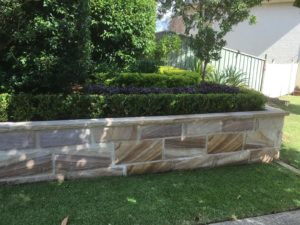 Another angle of a stone retaining wall in Sydney's Hills District